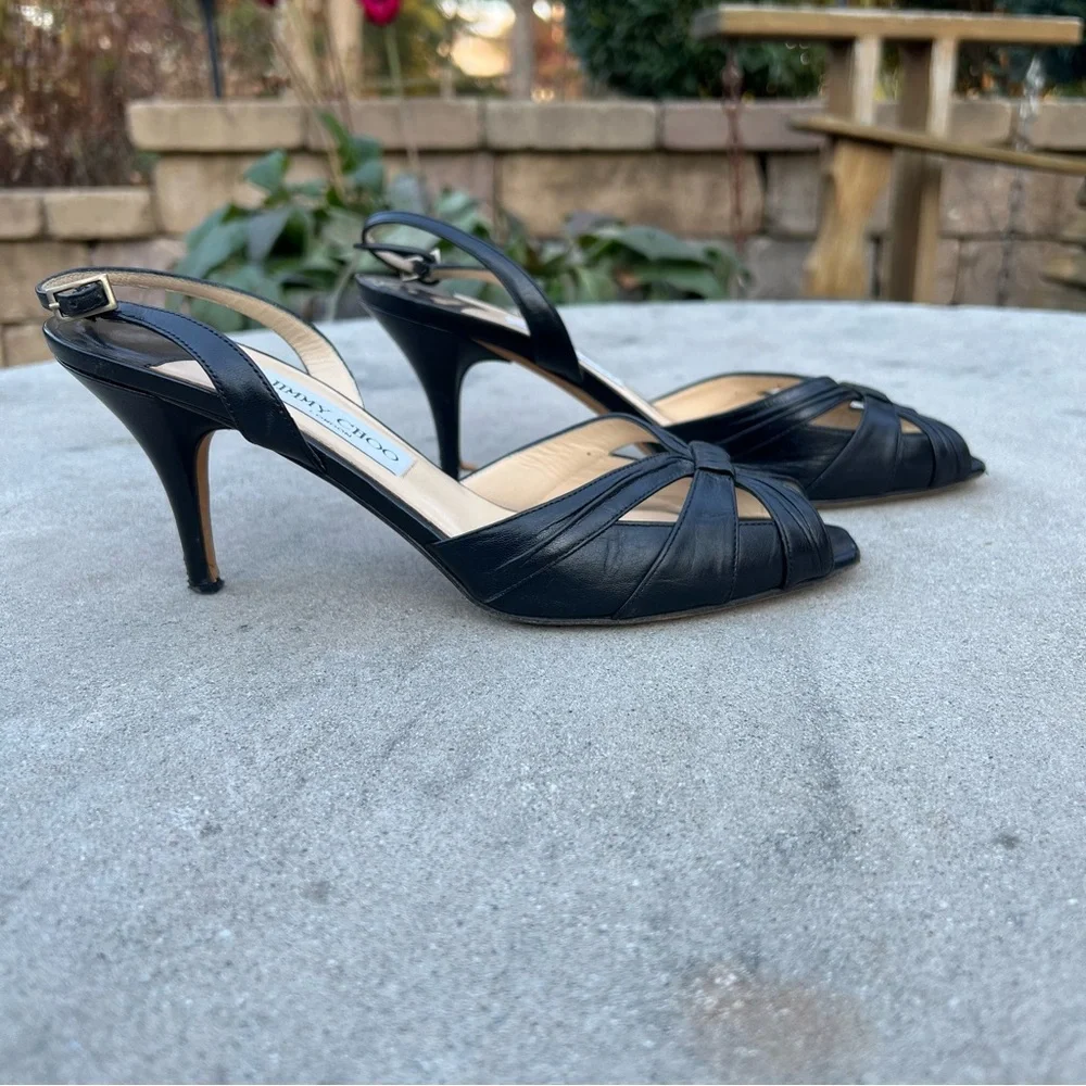 Jimmy Choo Black Slingback Open Toe Heels Size  40 - Picture 3 of 13